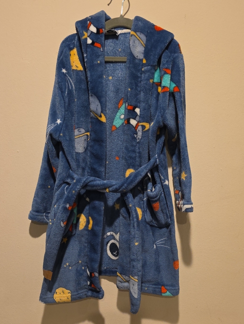 lola Blue Space Rocket Hooded Kids Robe 6-7
